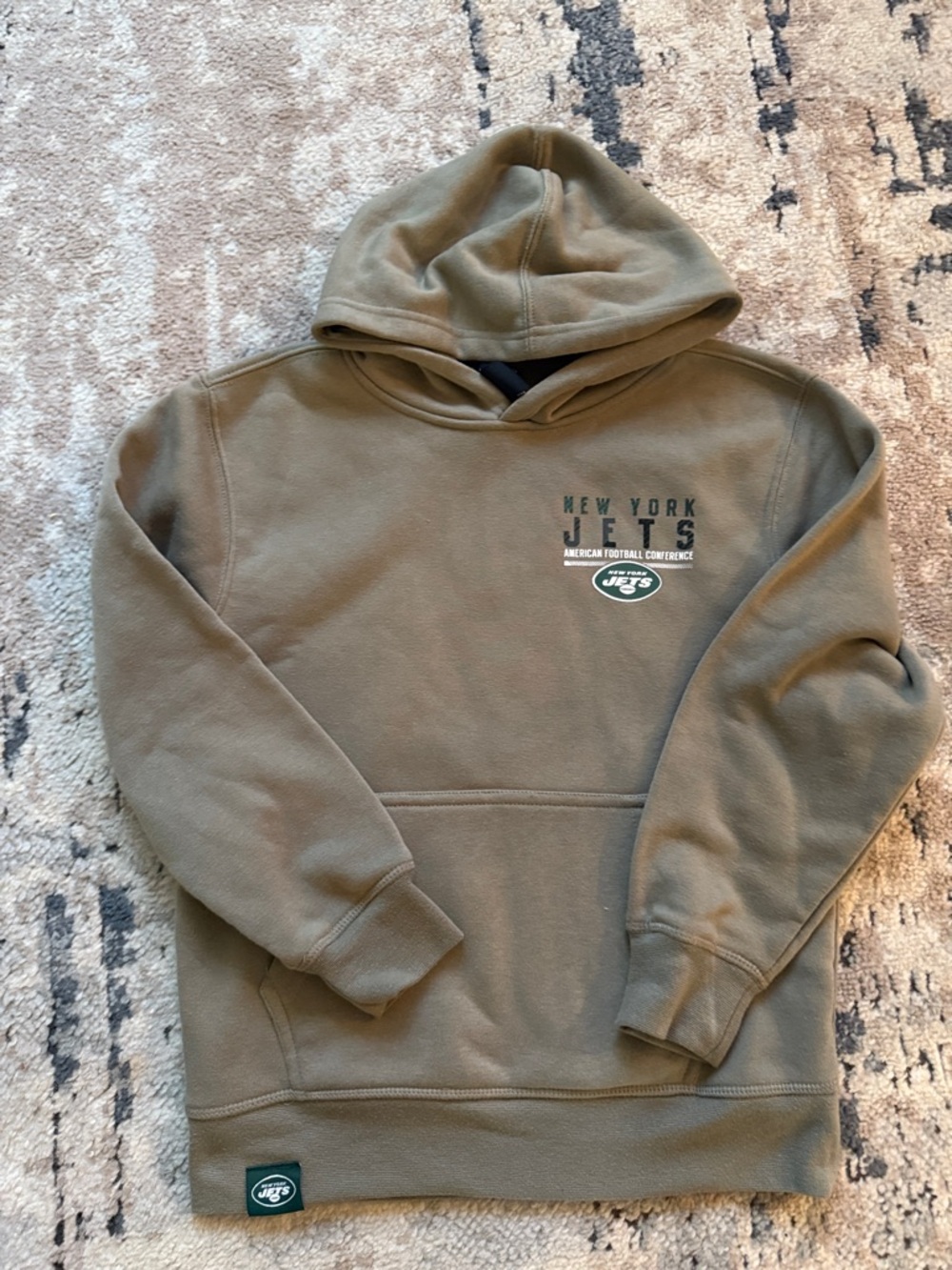 Boys size 8 NFL New York Jets Olive Green Hooded Sweatshirt